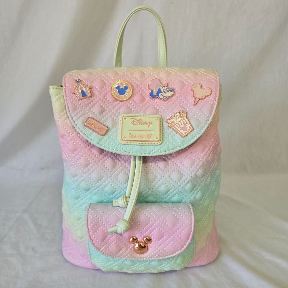 Loungefly Disney Mickey Mouse Fair Pastel Quilted Mini Backpack EUC
